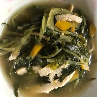 水菜と手揚げ風油揚げの煮浸し(^○^)